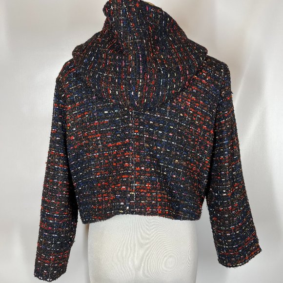 Line + Dot Size S Cropped Tweed Button-Front Jacket Hooded Metallic - Picture 6 of 12